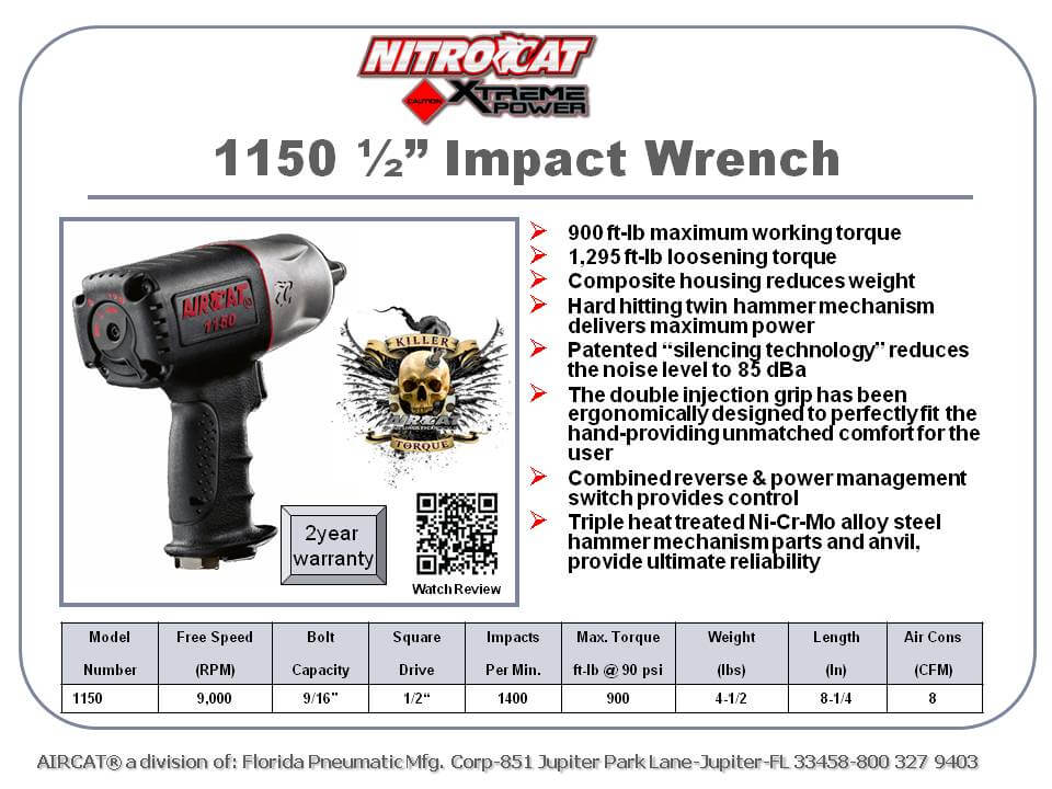 AirCat 1150 Air Impact Wrench 1/2" Killer Torque JB Tools