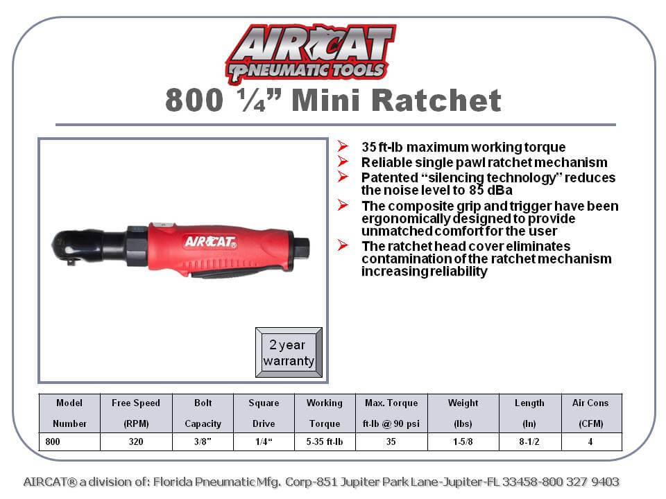 Aircat 800R 1/4" Air Ratchet Silent Power Brand New w/ Warranty!