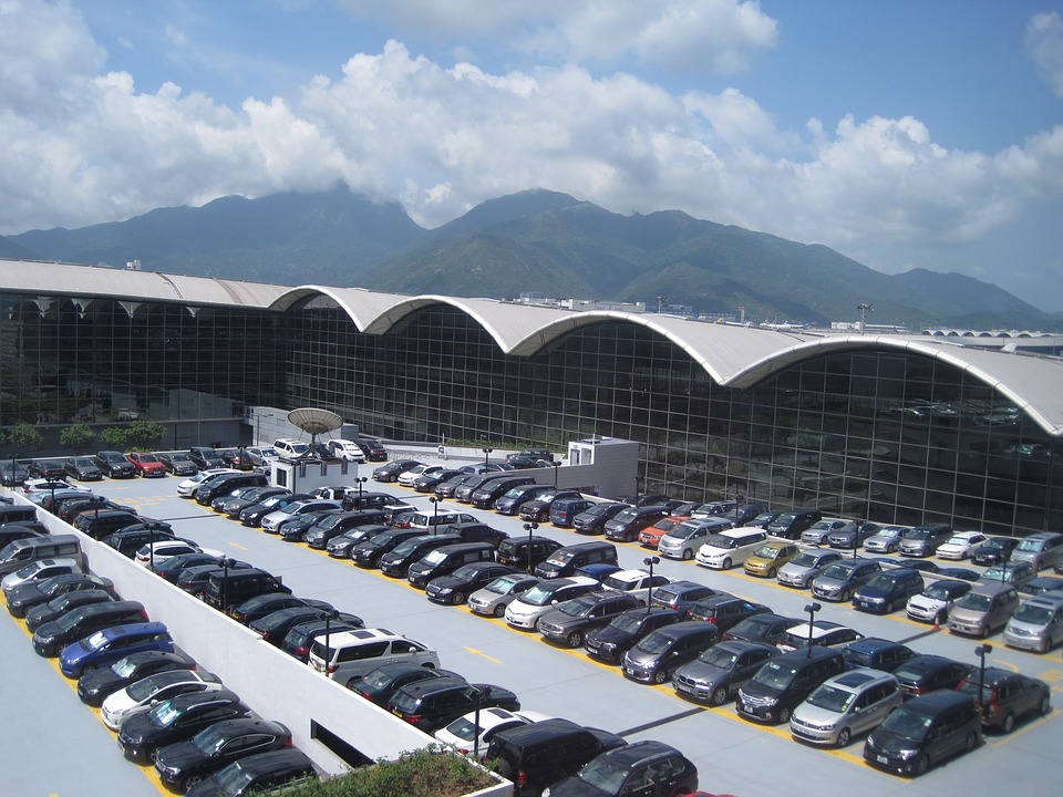 crowded parking lot at airport