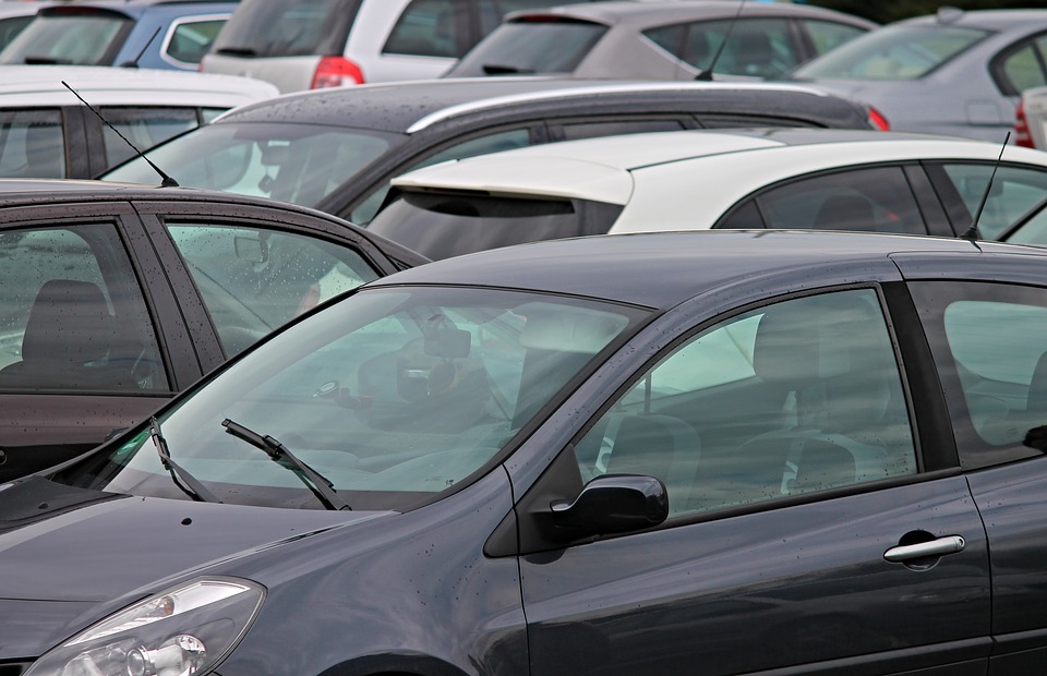 close-up of parked cars in a lot