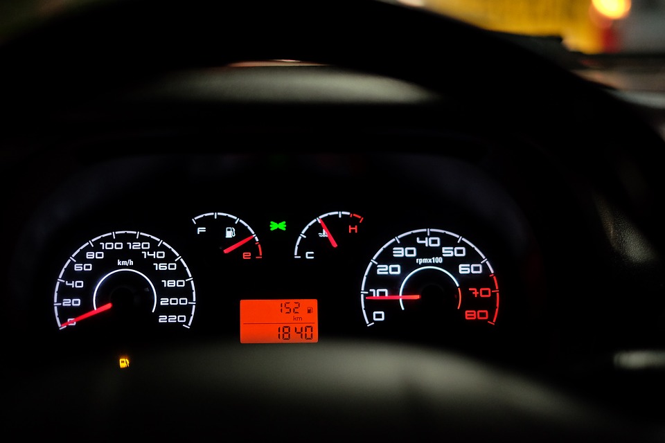 car dashboard illuminated
