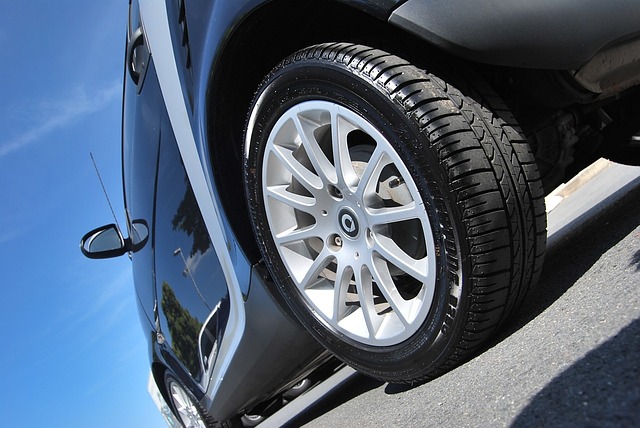 "Close-up of car tire and wheel, new tire, vehicle maintenance, automotive care, tire replacement service"