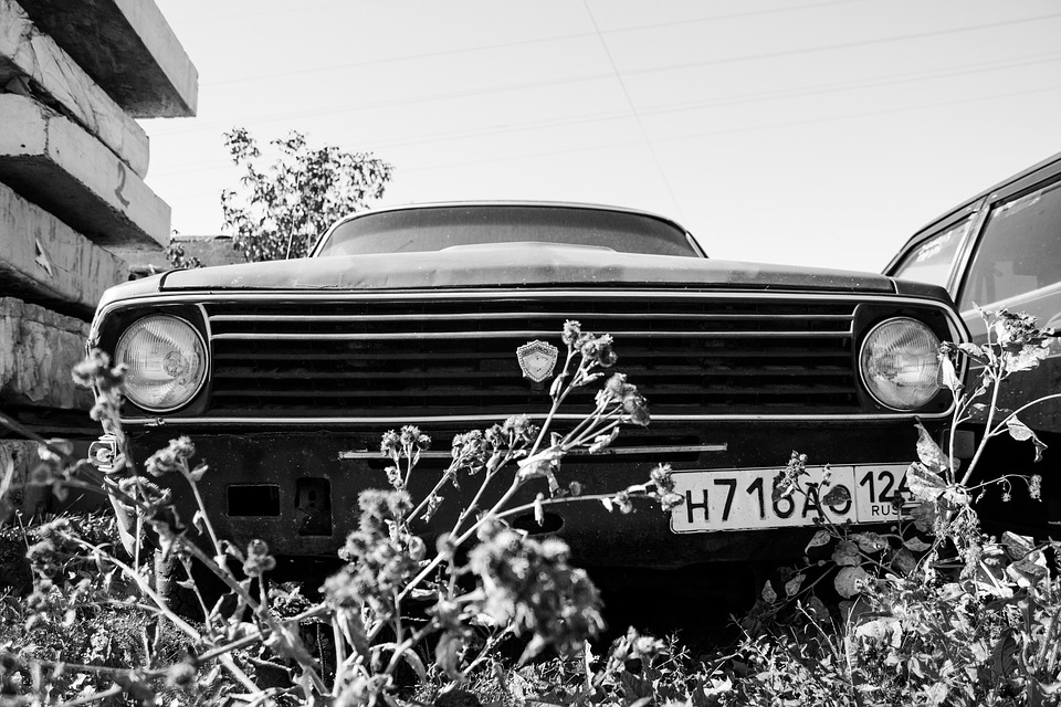 black and white picture of classic car