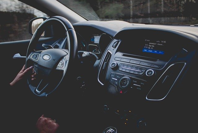 car dash and steering wheel